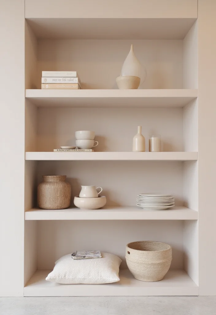 14 Living Room Shelf Decor Ideas for Clean Stylish Displays 111 14 Living Room Shelf Decor Ideas for Clean Stylish Displays 11. Monochromatic Magic