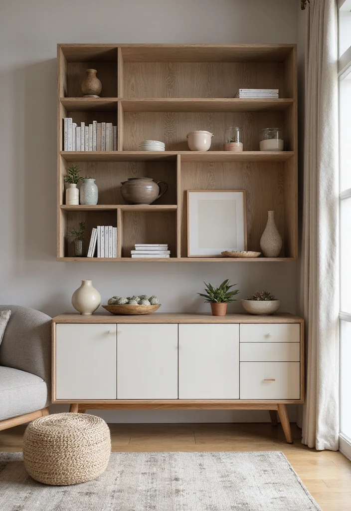 14 Living Room Shelf Decor Ideas for Clean Stylish Displays 89 14 Living Room Shelf Decor Ideas for Clean Stylish Displays 9. Open and Closed Shelving