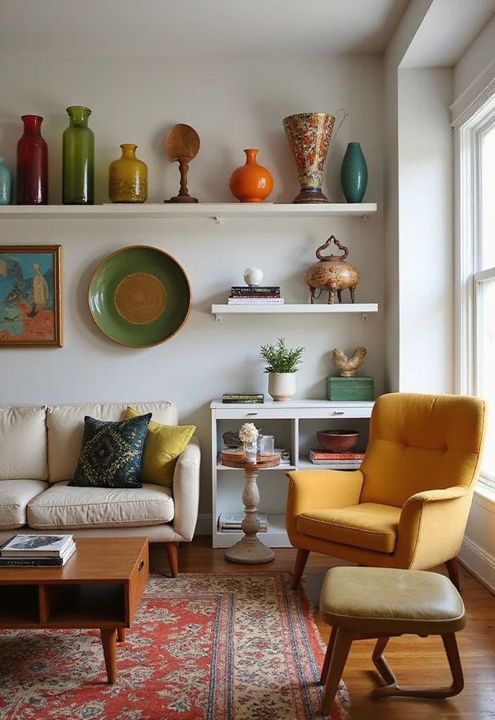 14 Mid Century Living Room Ideas for Iconic Warm Retro Style 4. Vintage Accessories