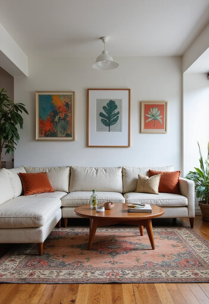 14 Mid Century Living Room Ideas for Iconic Warm Retro Style 8. Mix Old and New