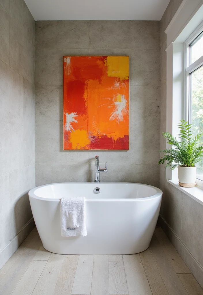 14 Moody Bathroom Ideas for Cozy Dramatic Relaxing Spaces 100 14 Moody Bathroom Ideas for Cozy Dramatic Relaxing Spaces 10. Bold Wall Art