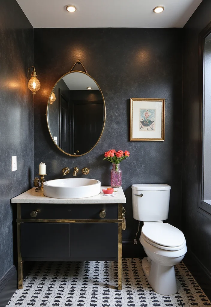 14 Moody Bathroom Ideas for Cozy Dramatic Relaxing Spaces 122 14 Moody Bathroom Ideas for Cozy Dramatic Relaxing Spaces 12. High Contrast Accents