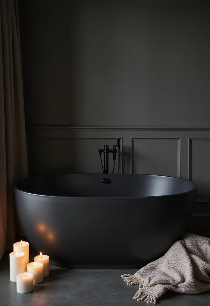14 Moody Bathroom Ideas for Cozy Dramatic Relaxing Spaces 56 14 Moody Bathroom Ideas for Cozy Dramatic Relaxing Spaces 6. Statement Bathtubs