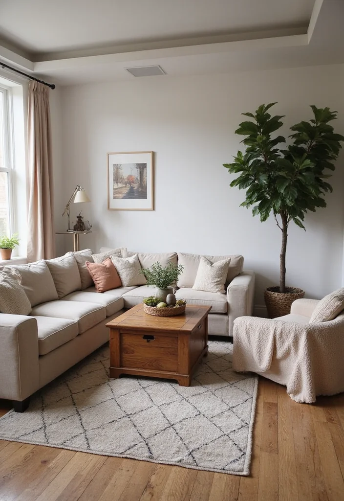 14 Neutral Living Room Ideas for Warm Calm Timeless Style 13. Comfort First with Functional Furniture