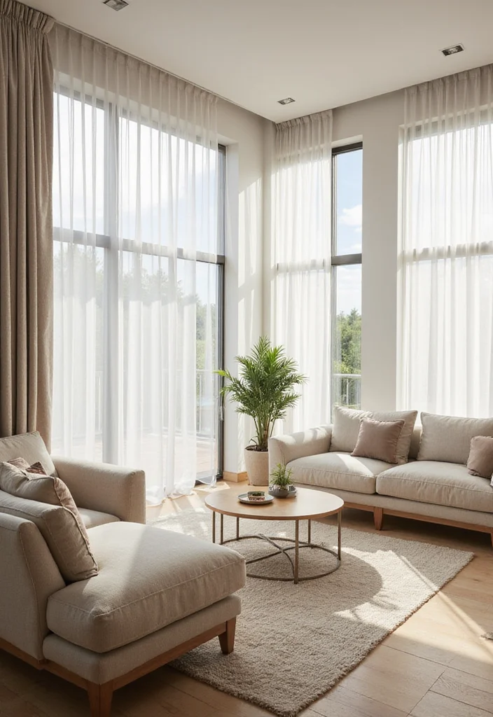 14 Neutral Living Room Ideas for Warm Calm Timeless Style 6. Natural Light and Airy Drapes