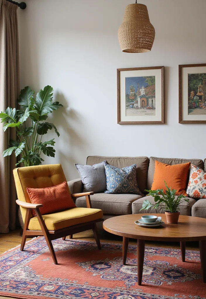 14 Neutral Living Room Ideas for Warm Calm Timeless Style 8. Vintage Finds with Modern Flair