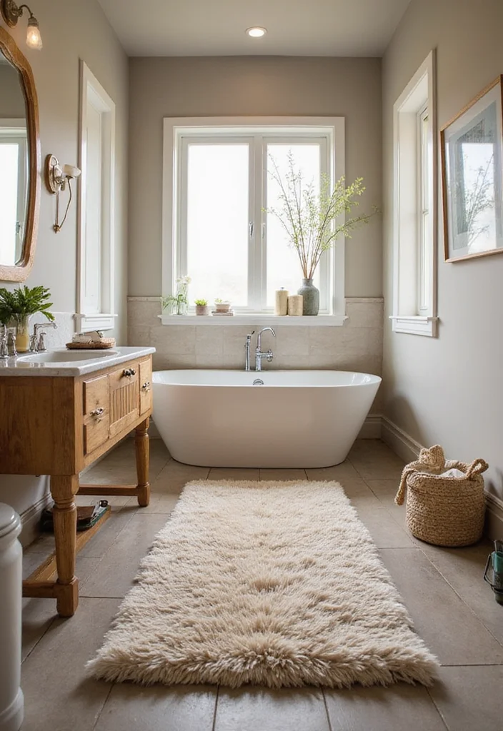 14 Pretty Bathroom Ideas for Soft Charming Fresh Style 34 14 Pretty Bathroom Ideas for Soft Charming Fresh Style - 4. Cozy Rugs