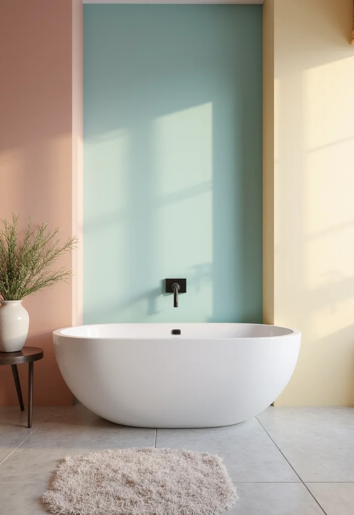 14 Pretty Bathroom Ideas for Soft Charming Fresh Style 89 14 Pretty Bathroom Ideas for Soft Charming Fresh Style - 9. Calming Color Blocks