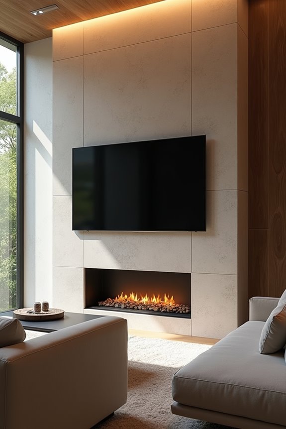 7 Smart Ways to Put Your TV in a Living Room With a Fireplace 1 low and wide tv over fireplace setup