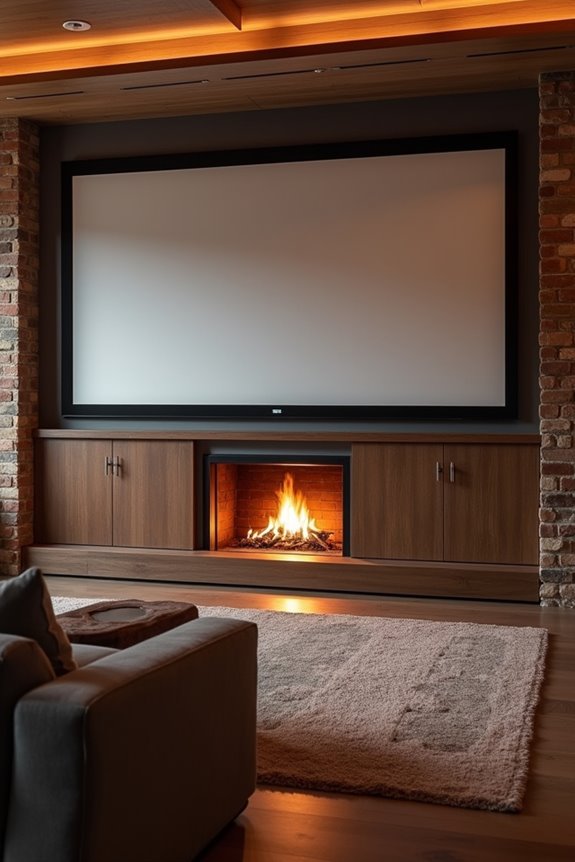 7 Smart Ways to Put Your TV in a Living Room With a Fireplace 6 projector over fireplace discreet screen