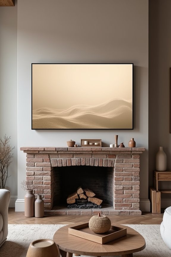 7 Smart Ways to Put Your TV in a Living Room With a Fireplace 5 samsung frame tv art when off